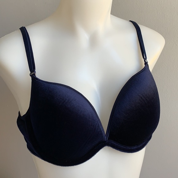 Navy Blue Velour Bra 36C - Picture 2 of 7